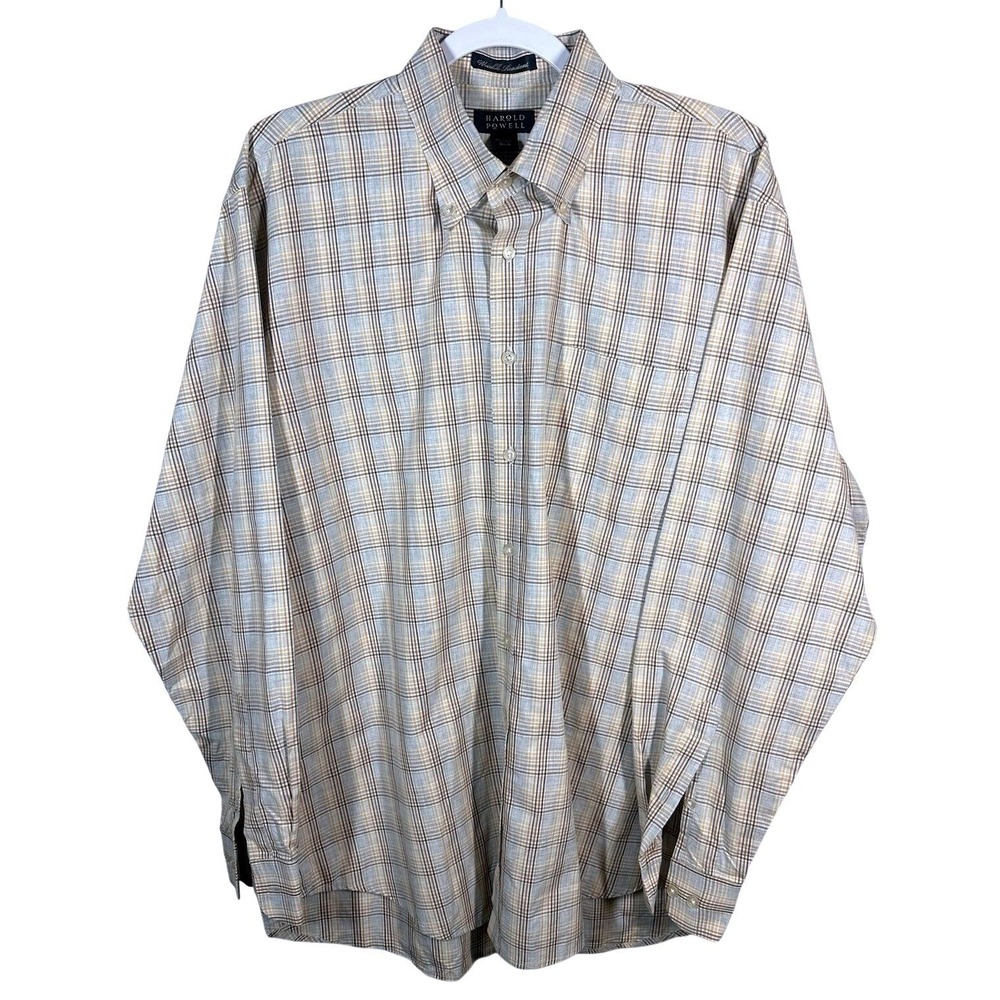 HAROLD POWELL Mens Plaid Long Sleeve Wrinkle Resistant Button Down Shirt Size L‎